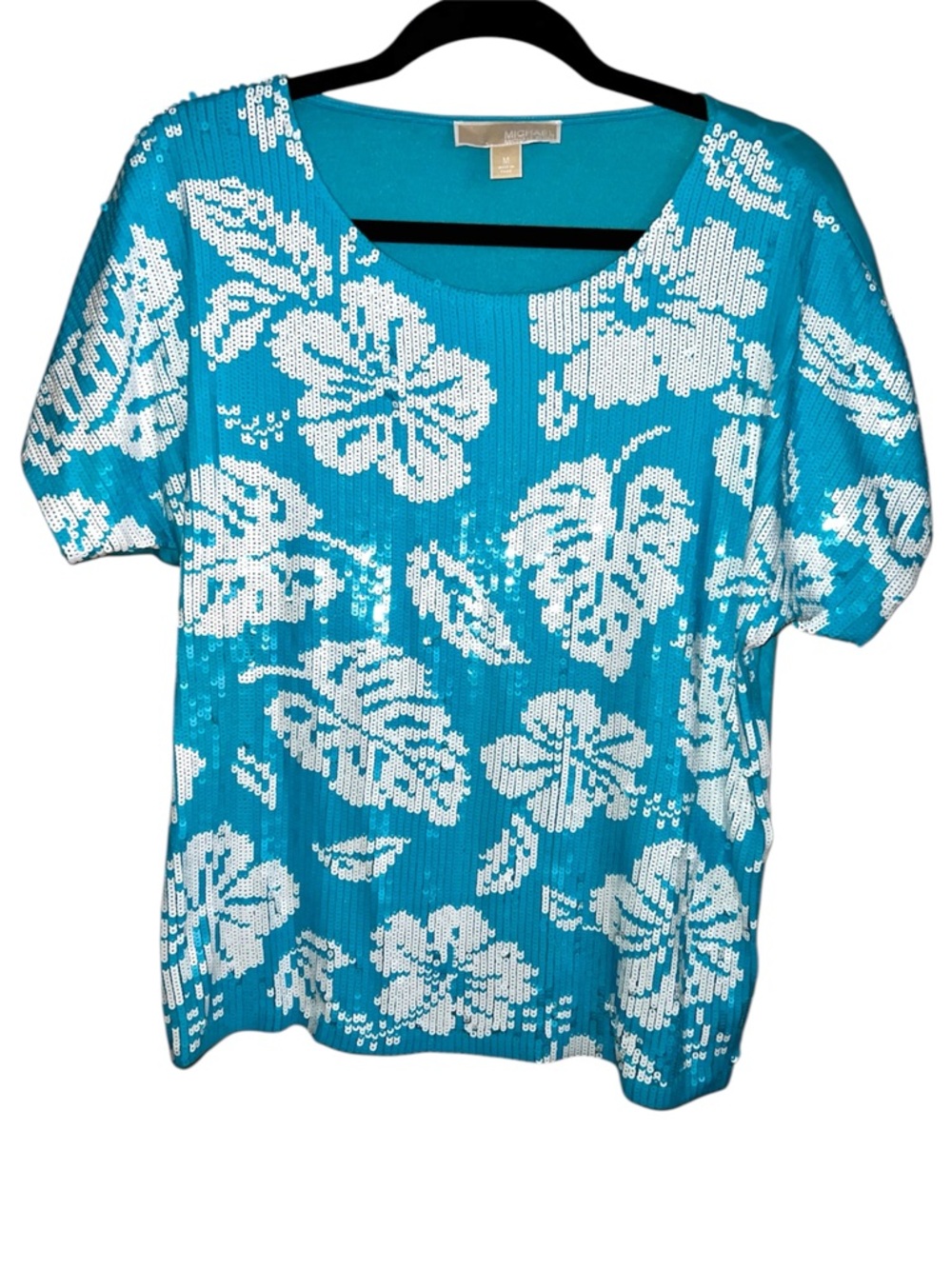 𝐌𝐈𝐂𝐇𝐀𝐄𝐋 𝐊𝐎𝐑𝐒 | BLUE SEQUIN FLORAL TOP